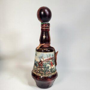 Vintage Eaton Leather-Covered Glass Decanter – Hunting Scene, 12"